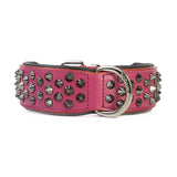 Hand Made Leather Dog Collar - Ruthless Pink & Black (Wide Fit)