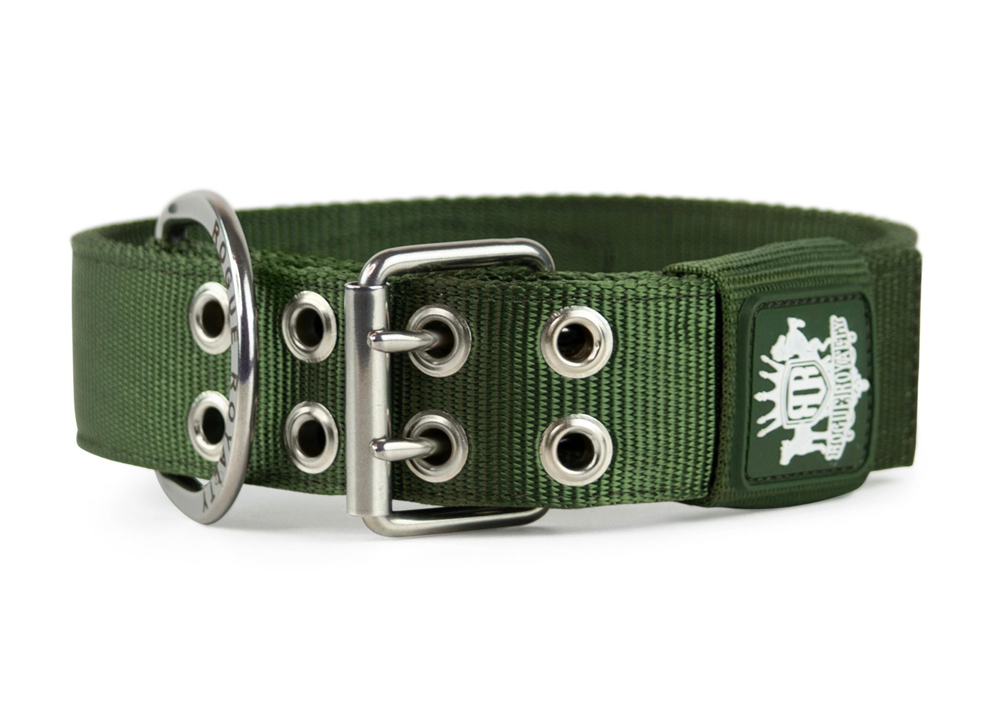 Side view of Strong green dog collar with metal buckle for big dogs.