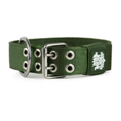 Side view of Strong green dog collar with metal buckle for big dogs.