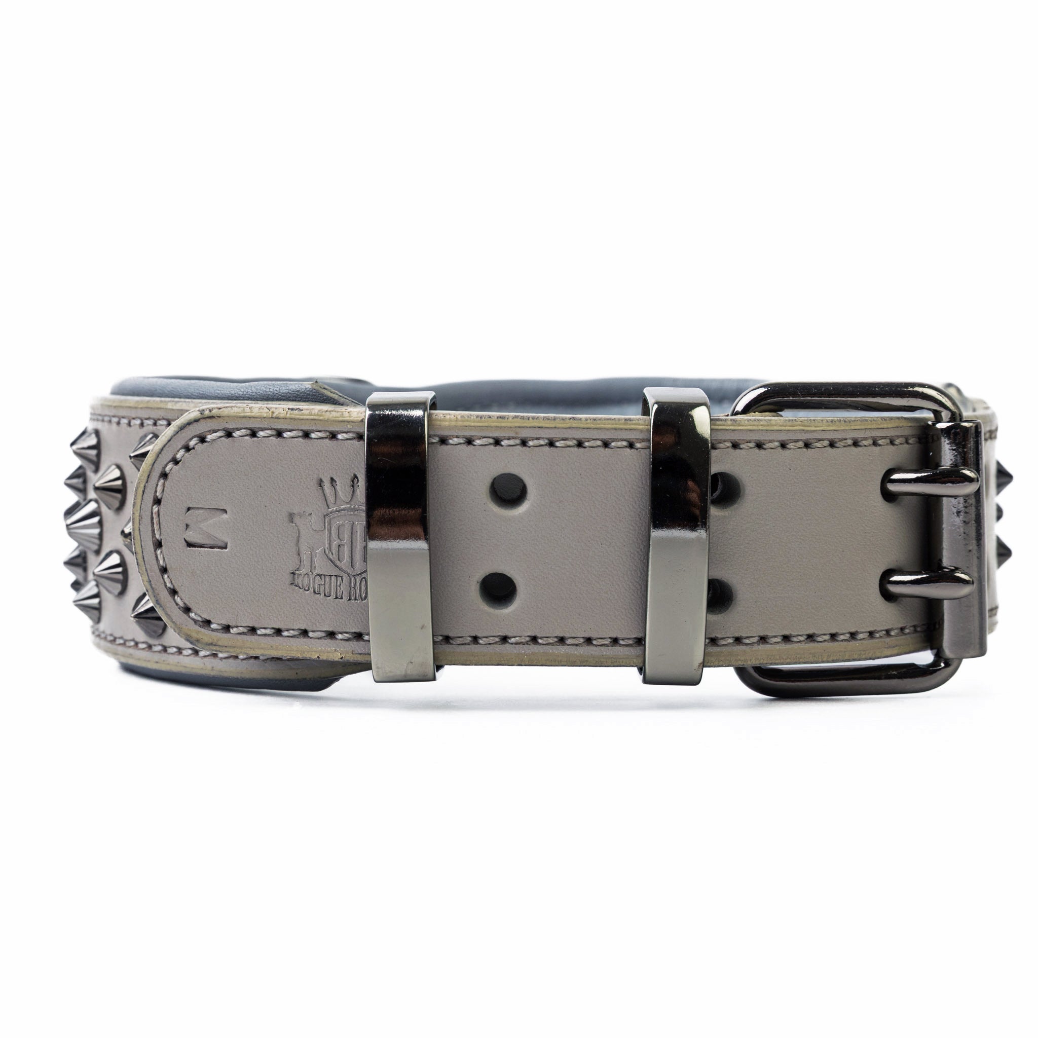 Hand Made Leather Dog Collar - Ruthless Grey & Black (Wide Fit)