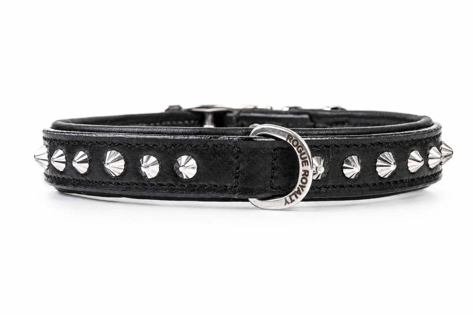 Hand Made Leather Dog Collar - Black Leather & Chrome Metal Slim Fit Size