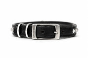 Hand Made Leather Dog Collar - Black Leather & Chrome Metal Slim Fit Size