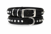 Hand Made Leather Dog Collar - Black Leather & Chrome Metal Slim Fit Size