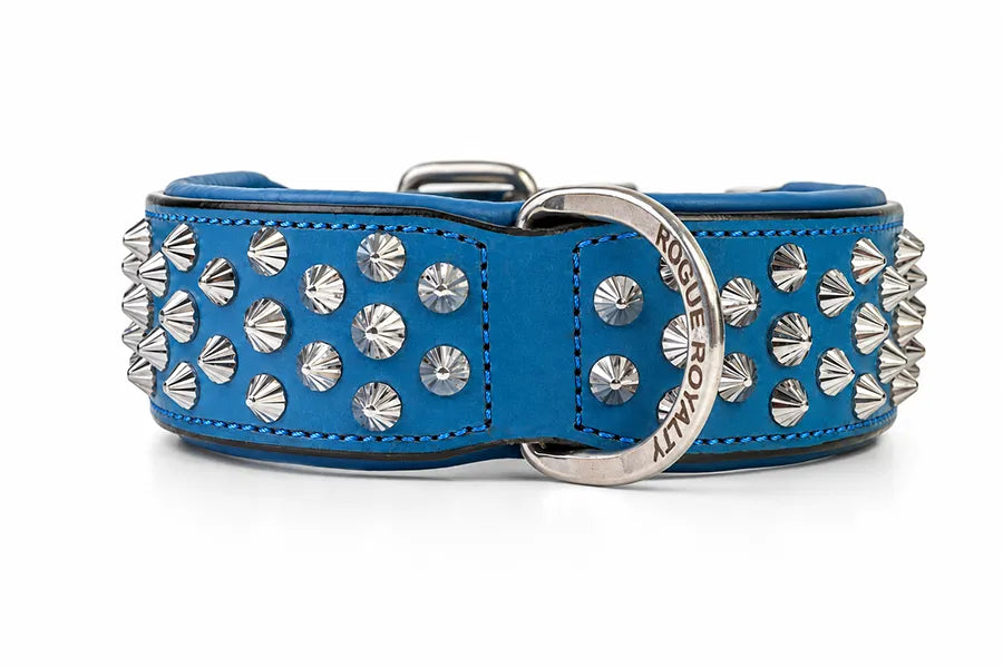 Hand Made Leather Dog Collar  Imperial Blue Color Wide Fit size