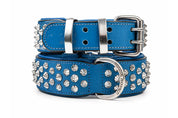 Hand Made Leather Dog Collar  Imperial Blue Color Wide Fit size