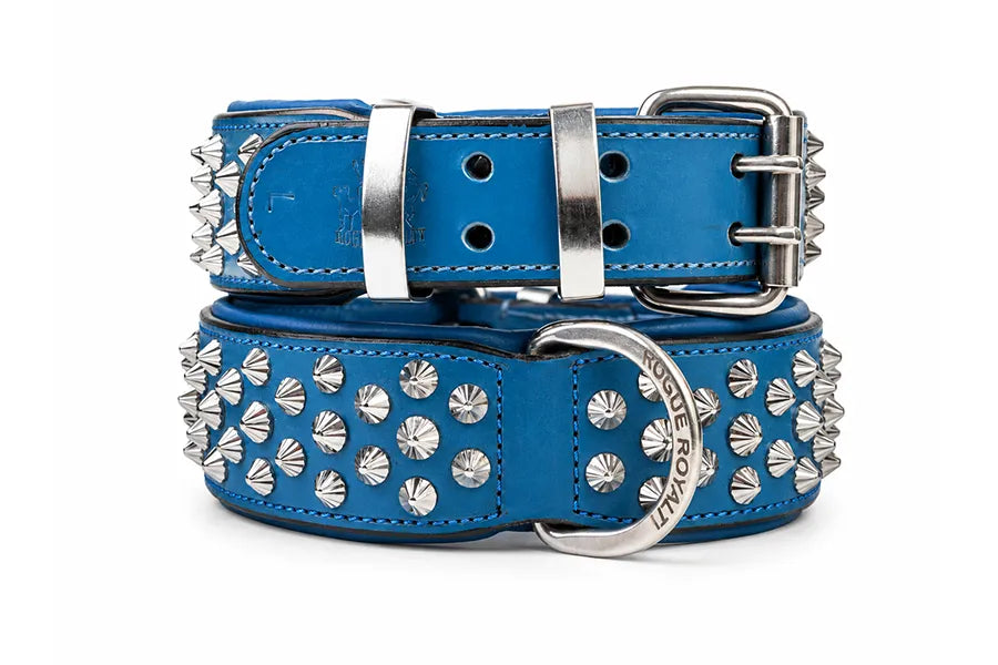 Hand Made Leather Dog Collar  Imperial Blue Color Wide Fit size