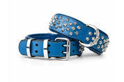 Hand Made Leather Dog Collar  Imperial Blue Color Wide Fit size