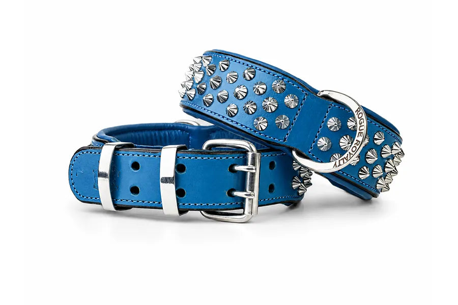 Hand Made Leather Dog Collar  Imperial Blue Color Wide Fit size
