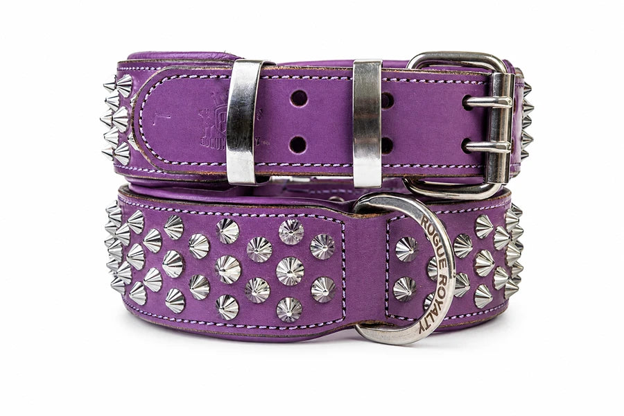 Hand Made Leather Dog Collar - Imperial Purple Wide fit Size
