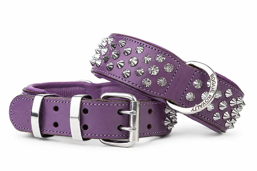 Hand Made Leather Dog Collar - Imperial Purple Wide fit Size