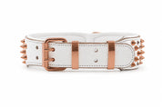 Hand Made Leather Dog Collar - Imperial White & Rose Gold (Wide Fit)