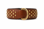 Hand Made Leather Dog Collar - Brown Color, Brass Metal and Wide Fit Size