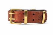 Hand Made Leather Dog Collar - Brown Color, Brass Metal and Wide Fit Size