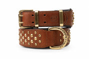 Hand Made Leather Dog Collar - Brown Color, Brass Metal and Wide Fit Size