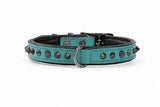 Hand Made Leather Dog Collar - Ruthless Teal & Black (Slim Fit)