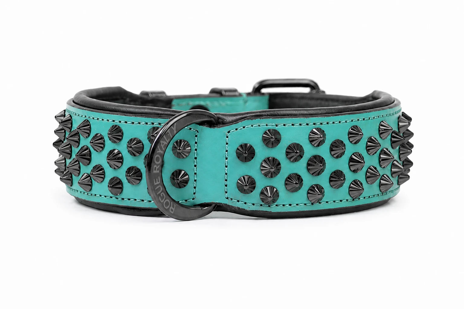 Hand Made Leather Dog Collar - Teal Leather and Black Metal studs