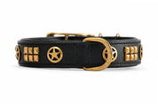 Hand Made Leather Dog Collar Black Leather & Brass Metal Regular Fit Size