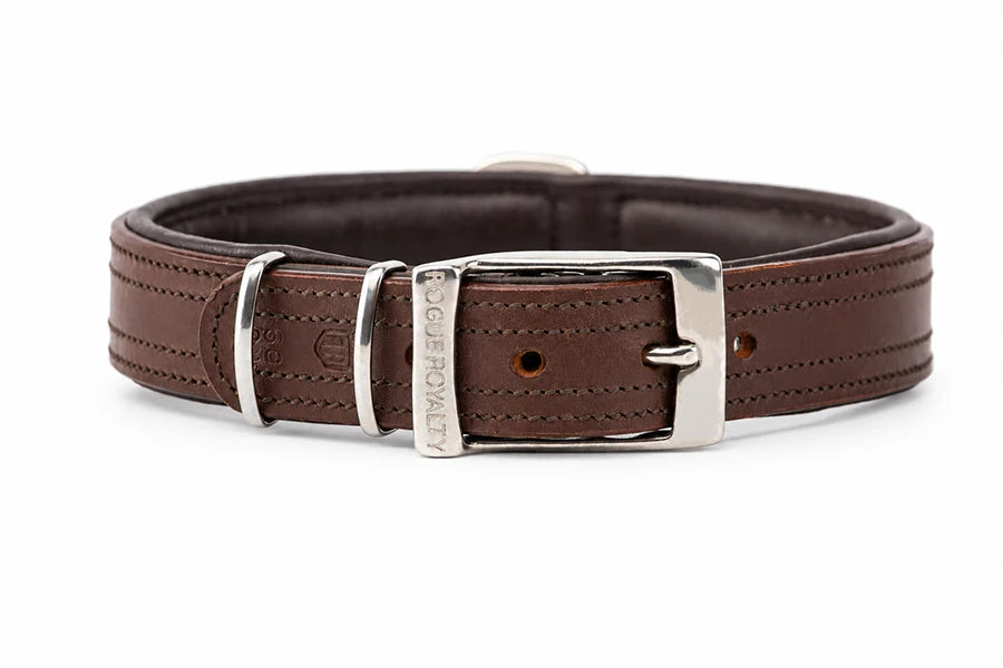 Hand Made Leather Dog Collar - Tuscan Brown Color Slim Fit Size