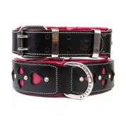 Hand Made Leather Dog Collar - Queen of Hearts (Wide Fit)