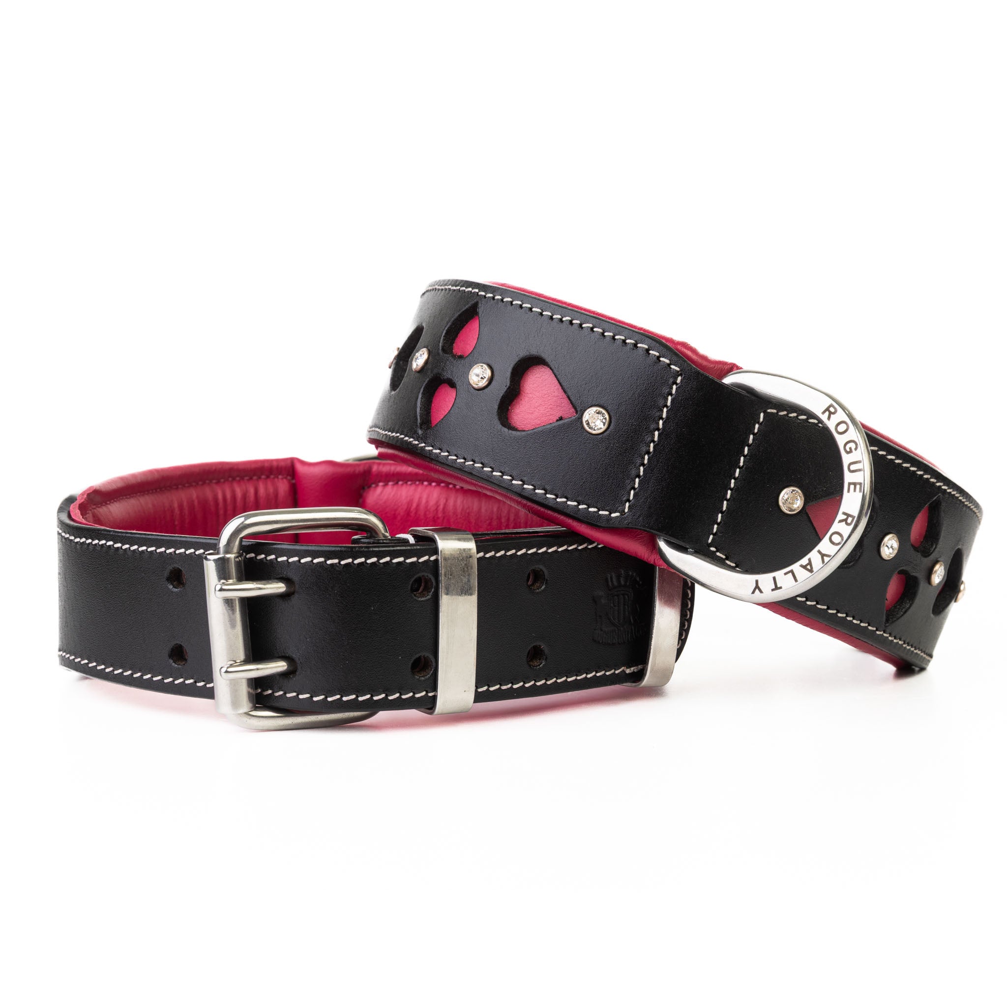 Hand Made Leather Dog Collar - Queen of Hearts (Wide Fit)