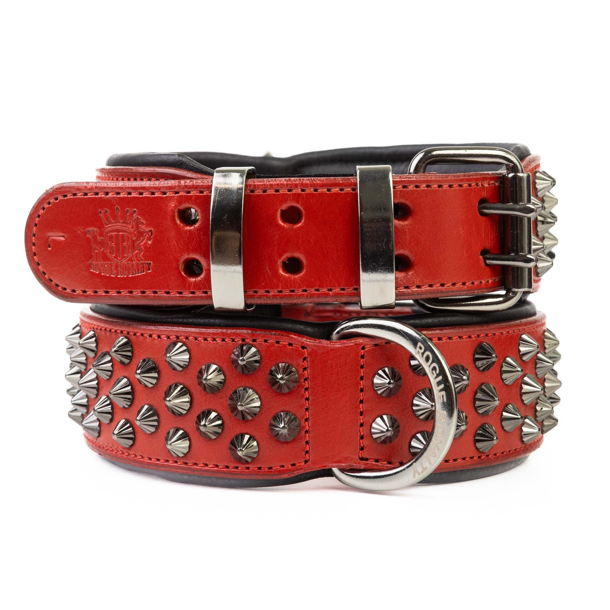 Hand Made Leather Dog Collar - Ruthless Red & Black (Wide Fit)