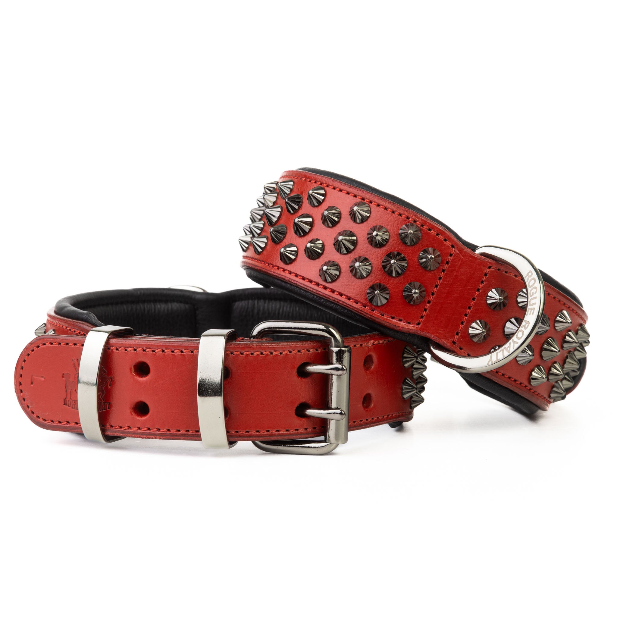 Hand Made Leather Dog Collar - Ruthless Red & Black (Wide Fit)