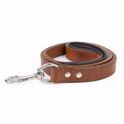 Leather Dog Leash - Brown & Chrome