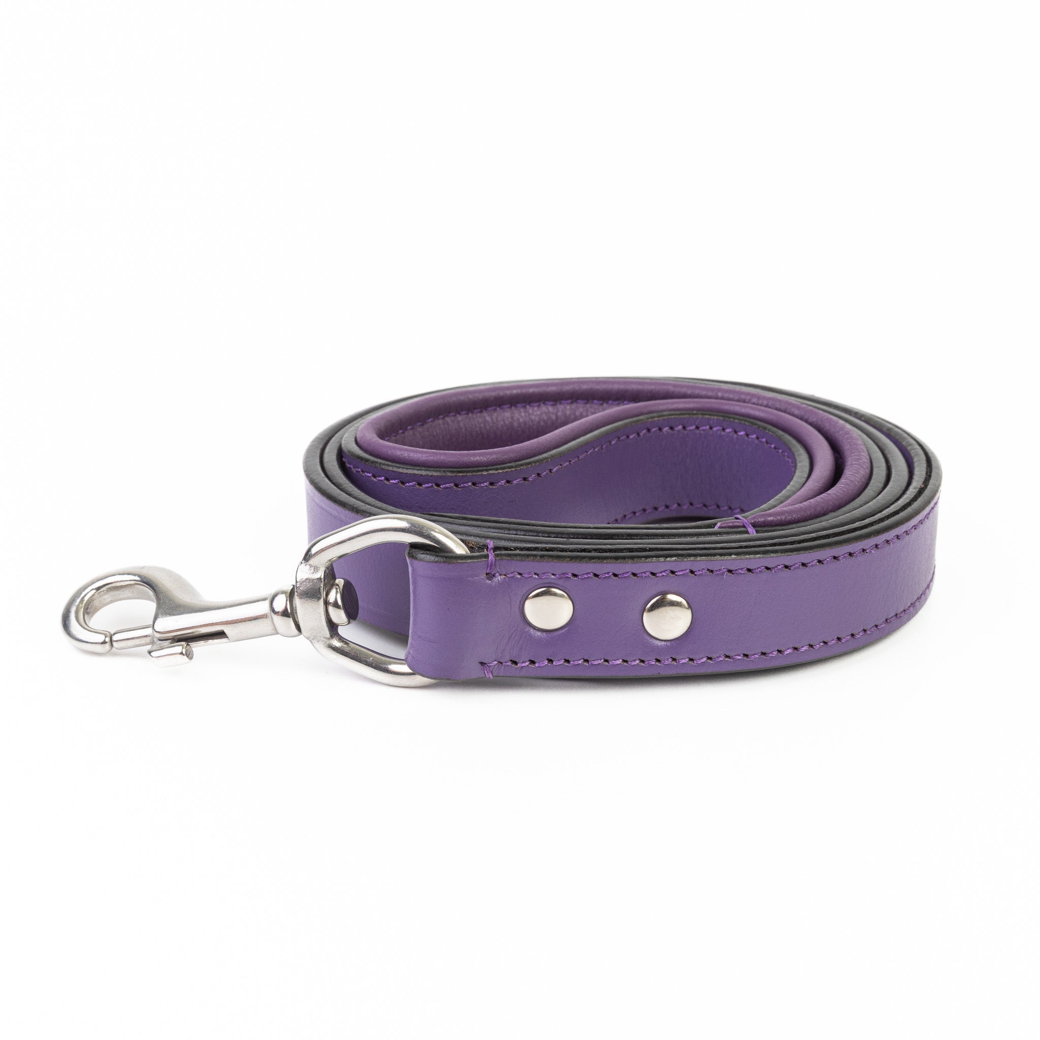 Purple Leather Dog Leash Padded Handle, Reinforced Design