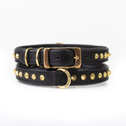Hand Made Leather Dog Collar - Ruthless Black & Brass (Slim Fit)
