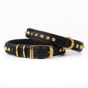 Hand Made Leather Dog Collar - Ruthless Black & Brass (Slim Fit)