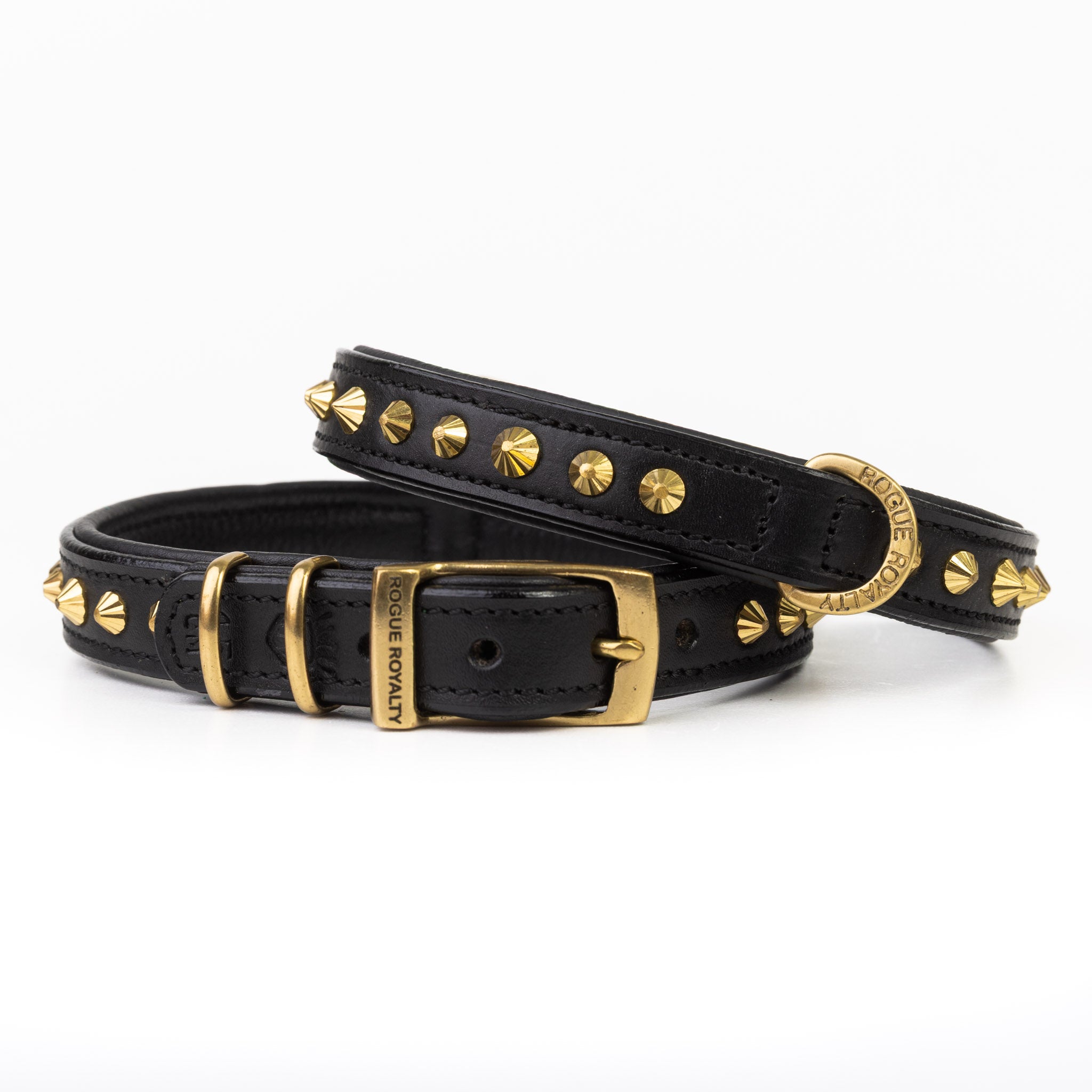 Hand Made Leather Dog Collar - Ruthless Black & Brass (Slim Fit)