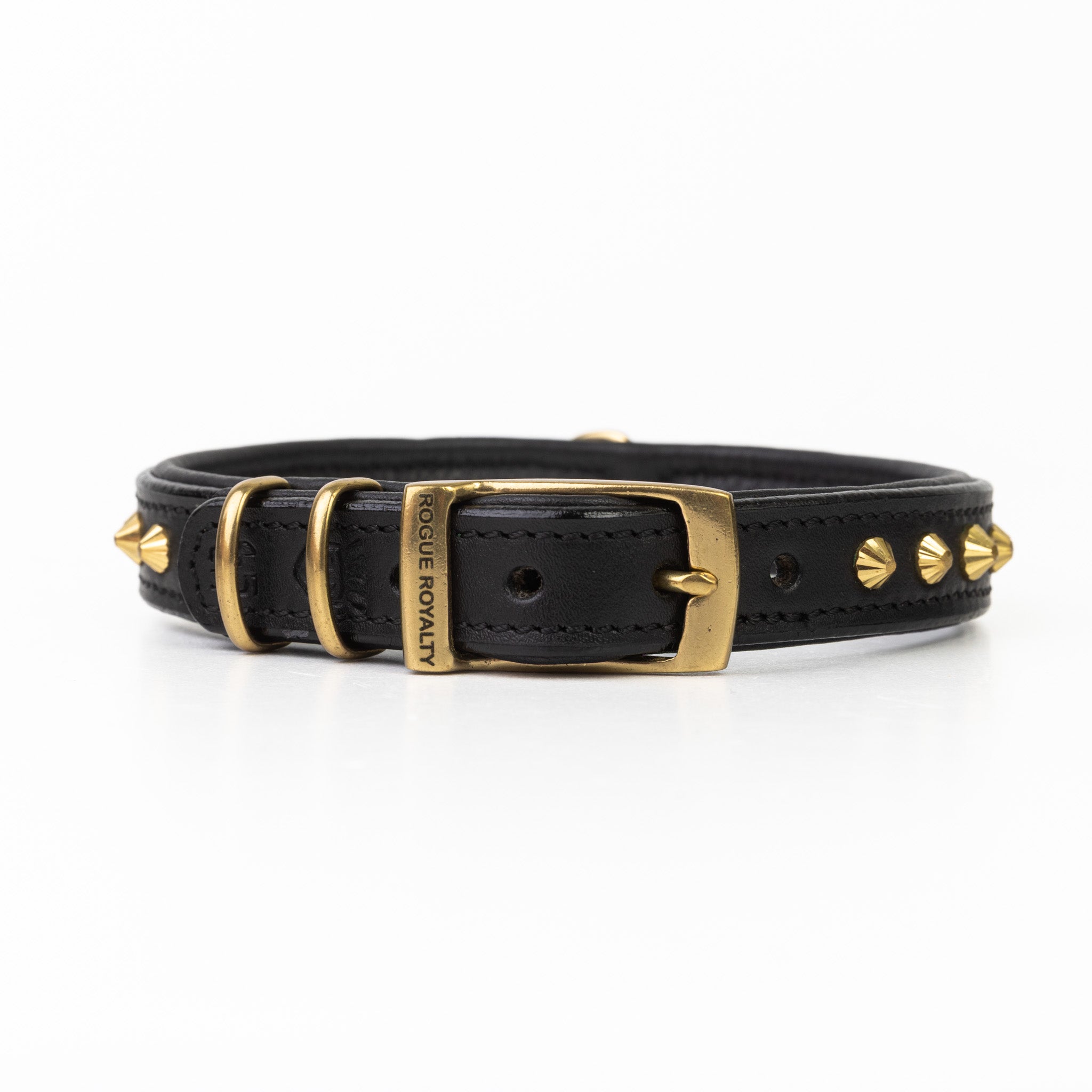 Hand Made Leather Dog Collar - Ruthless Black & Brass (Slim Fit)