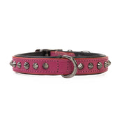 Hand Made Leather Dog Collar - Ruthless Pink & Black (Slim Fit)