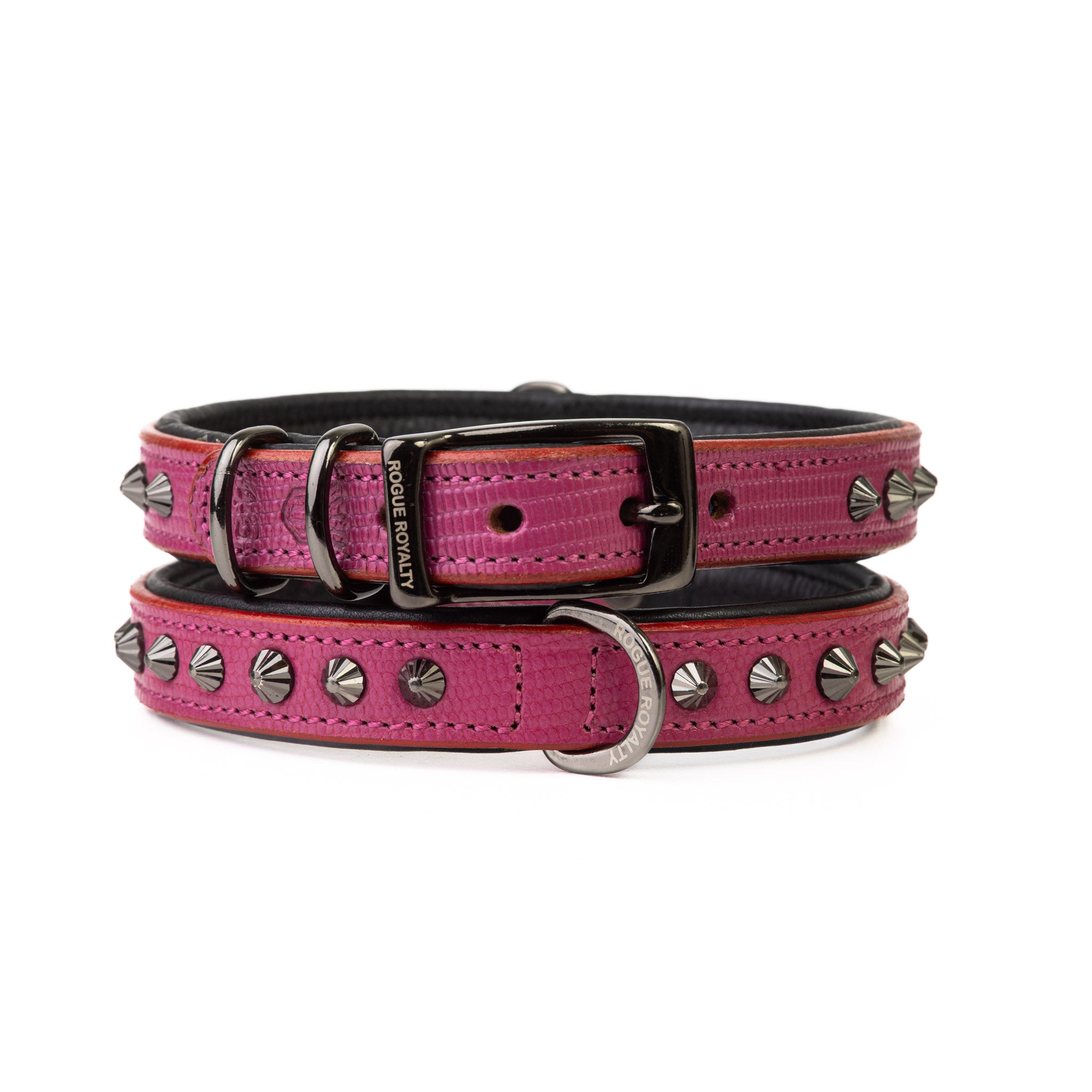 Hand Made Leather Dog Collar - Ruthless Pink & Black (Slim Fit)