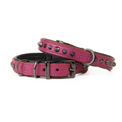 Hand Made Leather Dog Collar - Ruthless Pink & Black (Slim Fit)