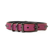 Hand Made Leather Dog Collar - Ruthless Pink & Black (Slim Fit)