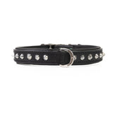 Hand Made Leather Dog Collar - Imperial Black & Chrome (Slim Fit)