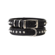Hand Made Leather Dog Collar - Imperial Black & Chrome (Slim Fit)
