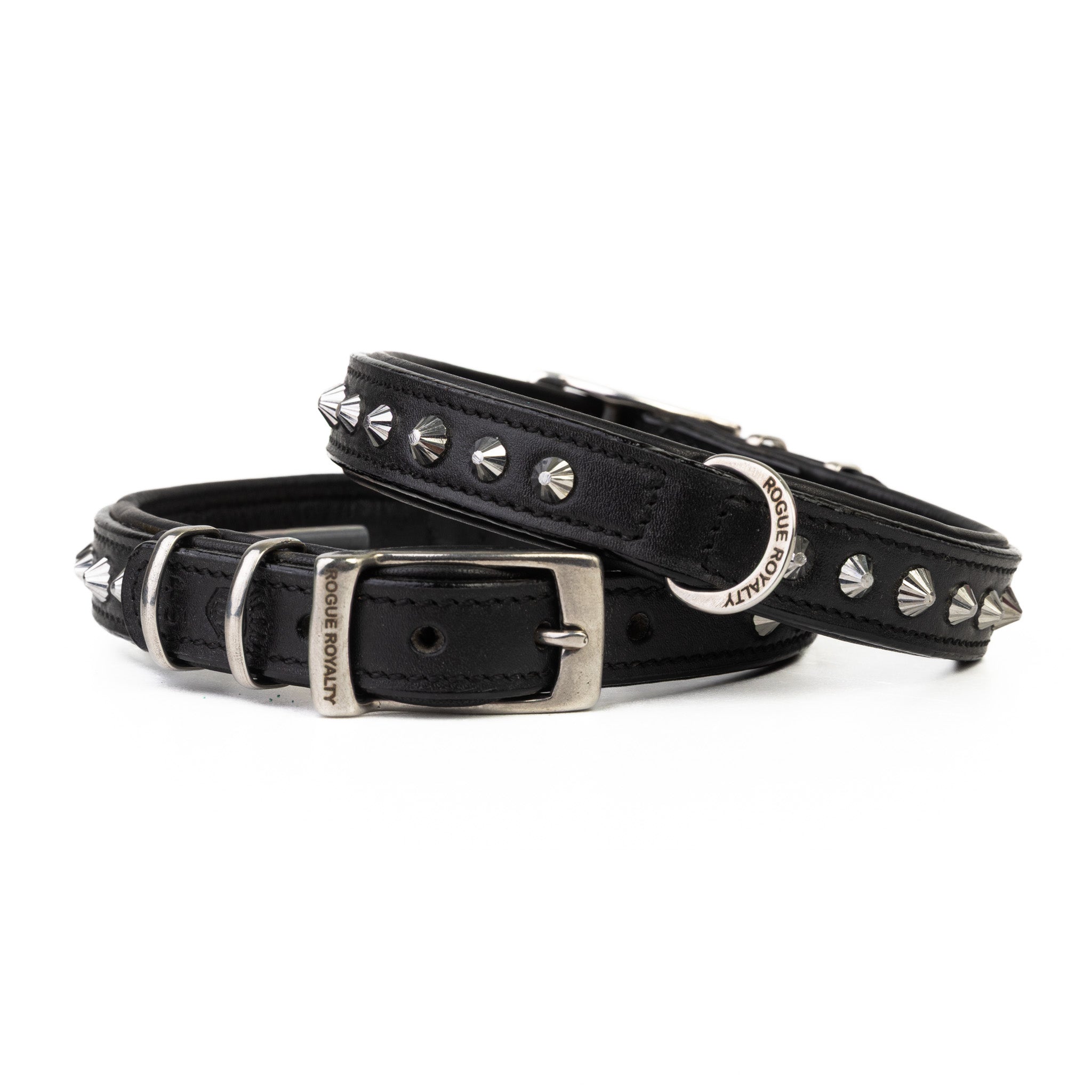 Hand Made Leather Dog Collar - Imperial Black & Chrome (Slim Fit)