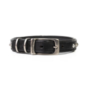 Hand Made Leather Dog Collar - Imperial Black & Chrome (Slim Fit)