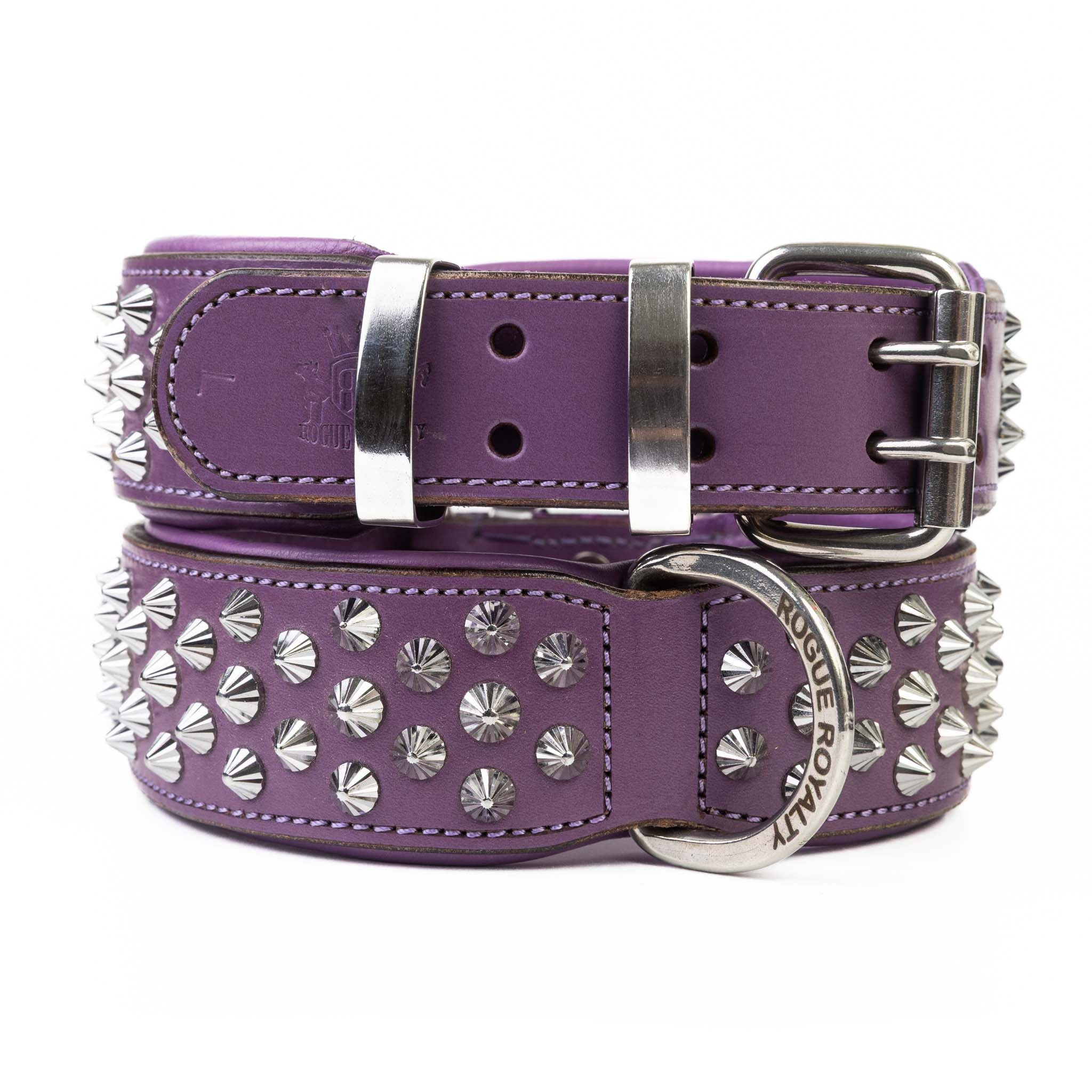 Hand Made Leather Dog Collar - Imperial Purple & Chrome (Wide Fit)