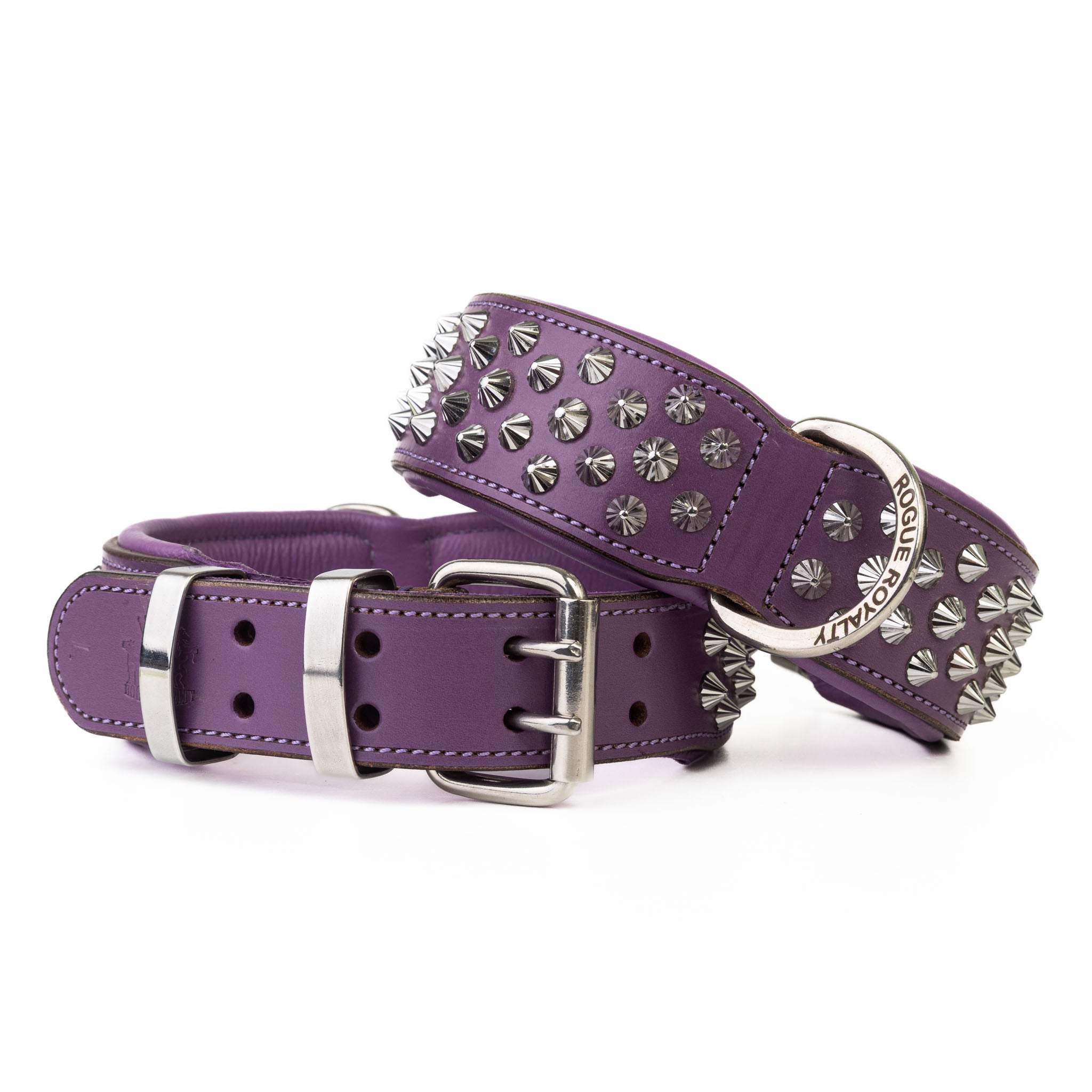 Hand Made Leather Dog Collar - Imperial Purple & Chrome (Wide Fit)