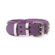 Hand Made Leather Dog Collar - Imperial Purple & Chrome (Wide Fit)