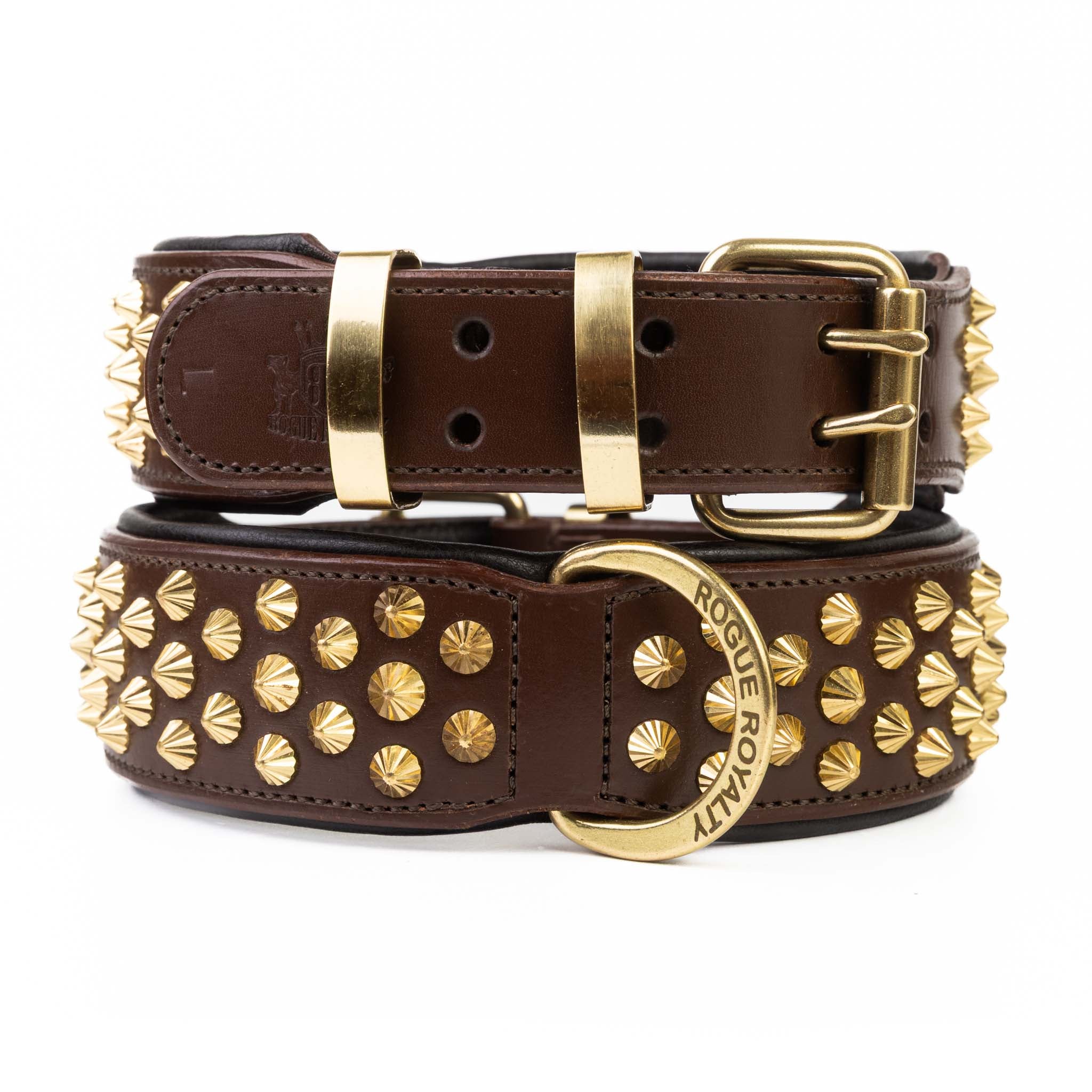 Hand Made Leather Dog Collar - Ruthless Brown & Brass (Wide Fit)
