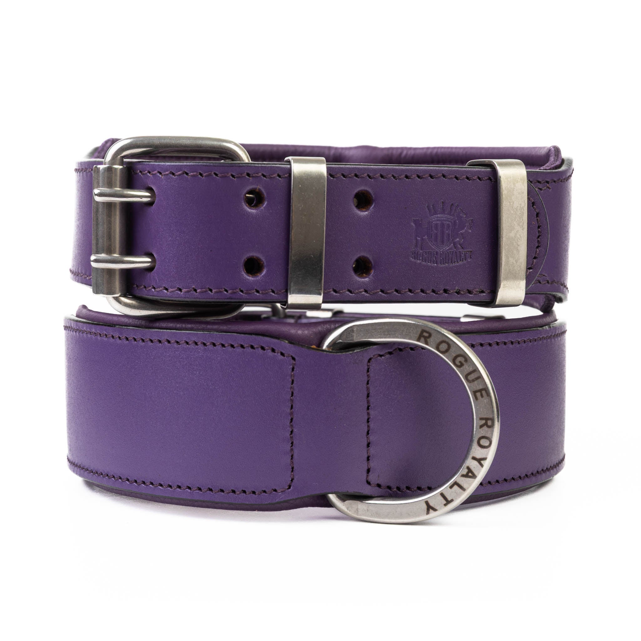 Hand Made Leather Dog Collar - Classic Purple (Wide Fit)