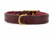 Tuscan Burgundy leather dog collar with gold buckle