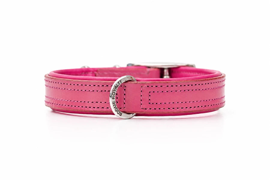 Pink leather dog collar with silver buckle