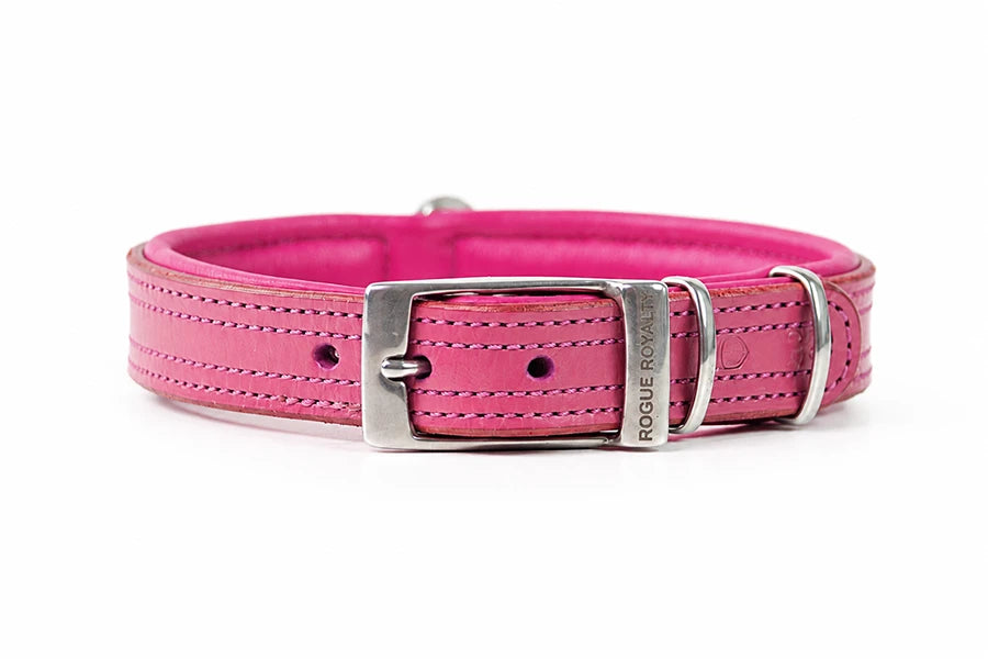 Pink leather dog collar with silver buckle