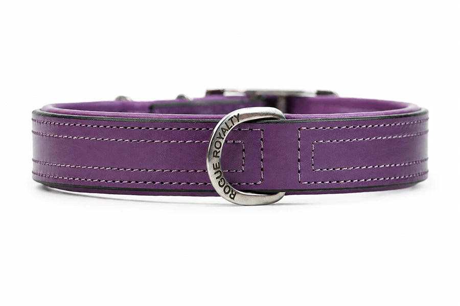 Tuscan Purple leather dog collar with silver buckle