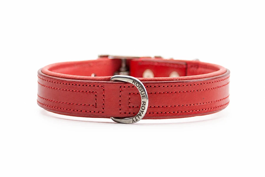 Red leather dog collar with silver buckle